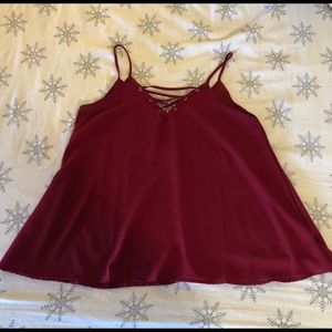 Burgundy Lace Up Tank Top